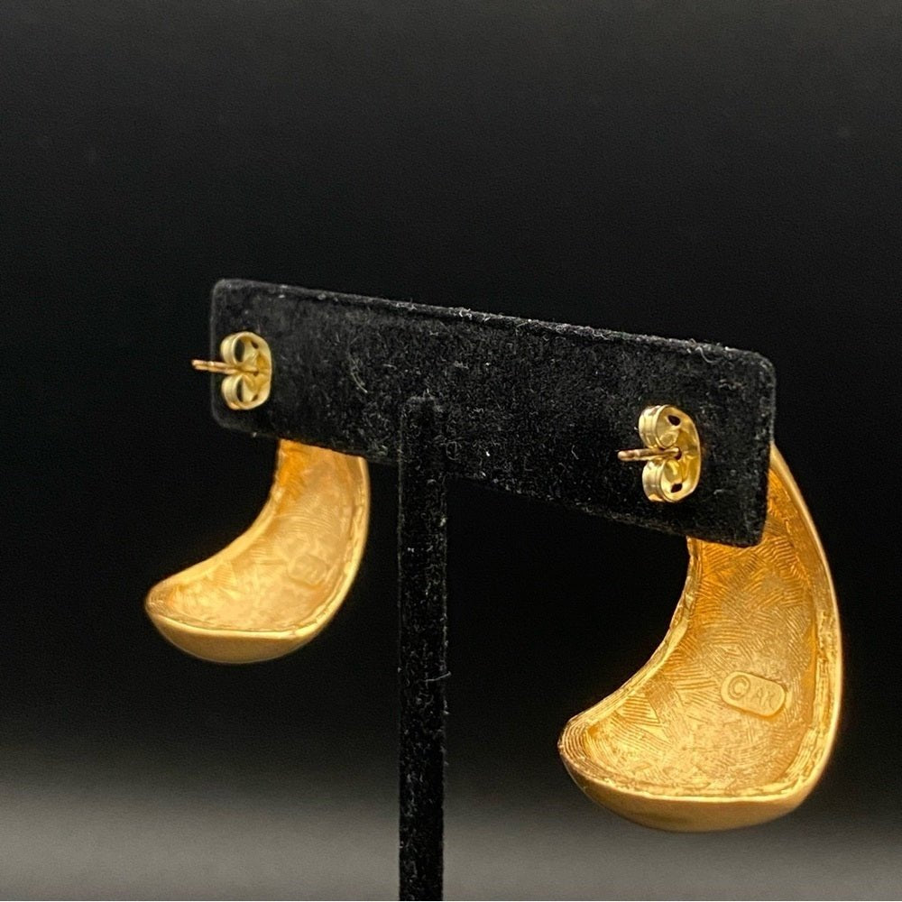 EarringsAK Signed 80s Brushed Gold Statement Earrings — Power Dressing Style