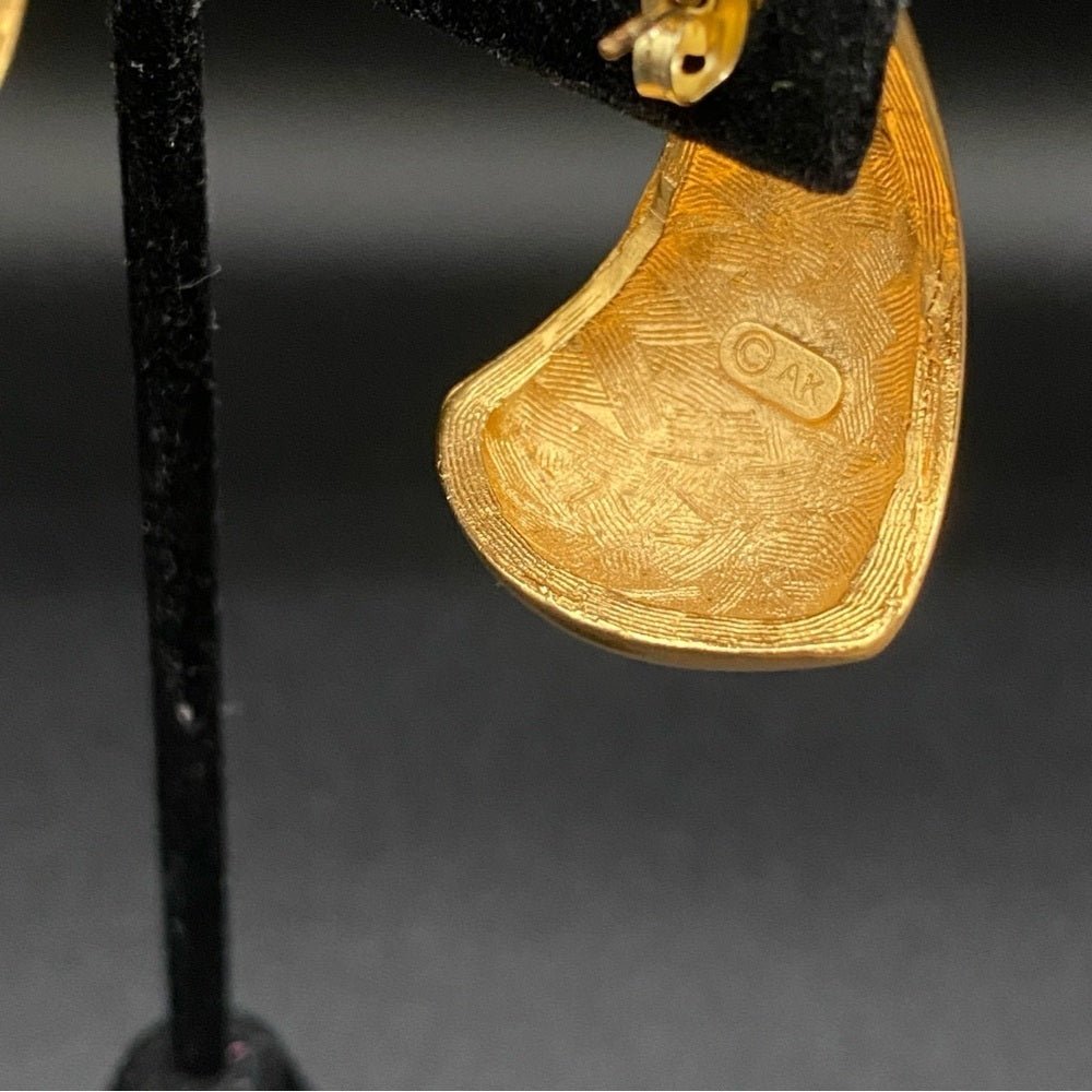 EarringsAK Signed 80s Brushed Gold Statement Earrings — Power Dressing Style