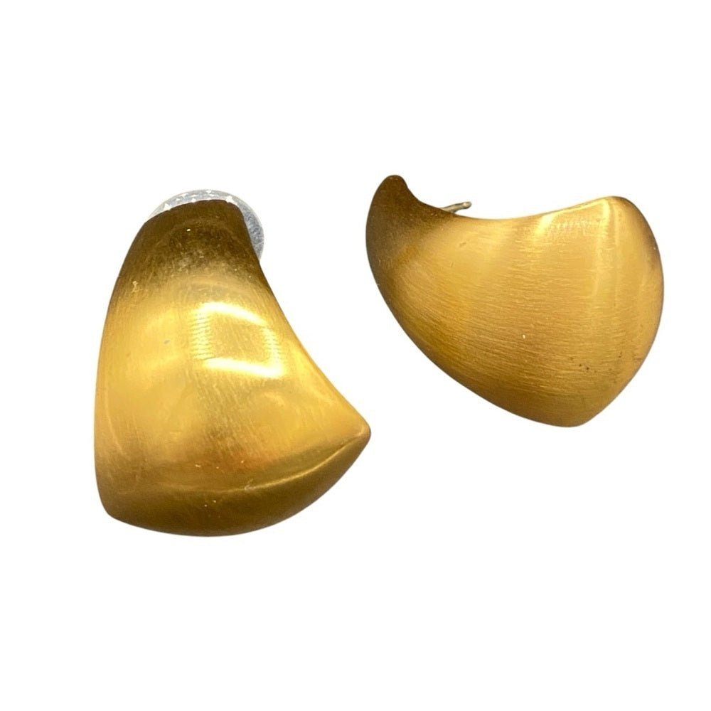 EarringsAK Signed 80s Brushed Gold Statement Earrings — Power Dressing Style