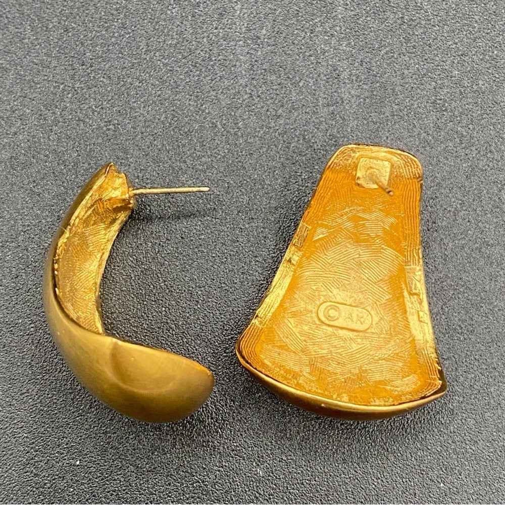 EarringsAK Signed 80s Brushed Gold Statement Earrings — Power Dressing Style