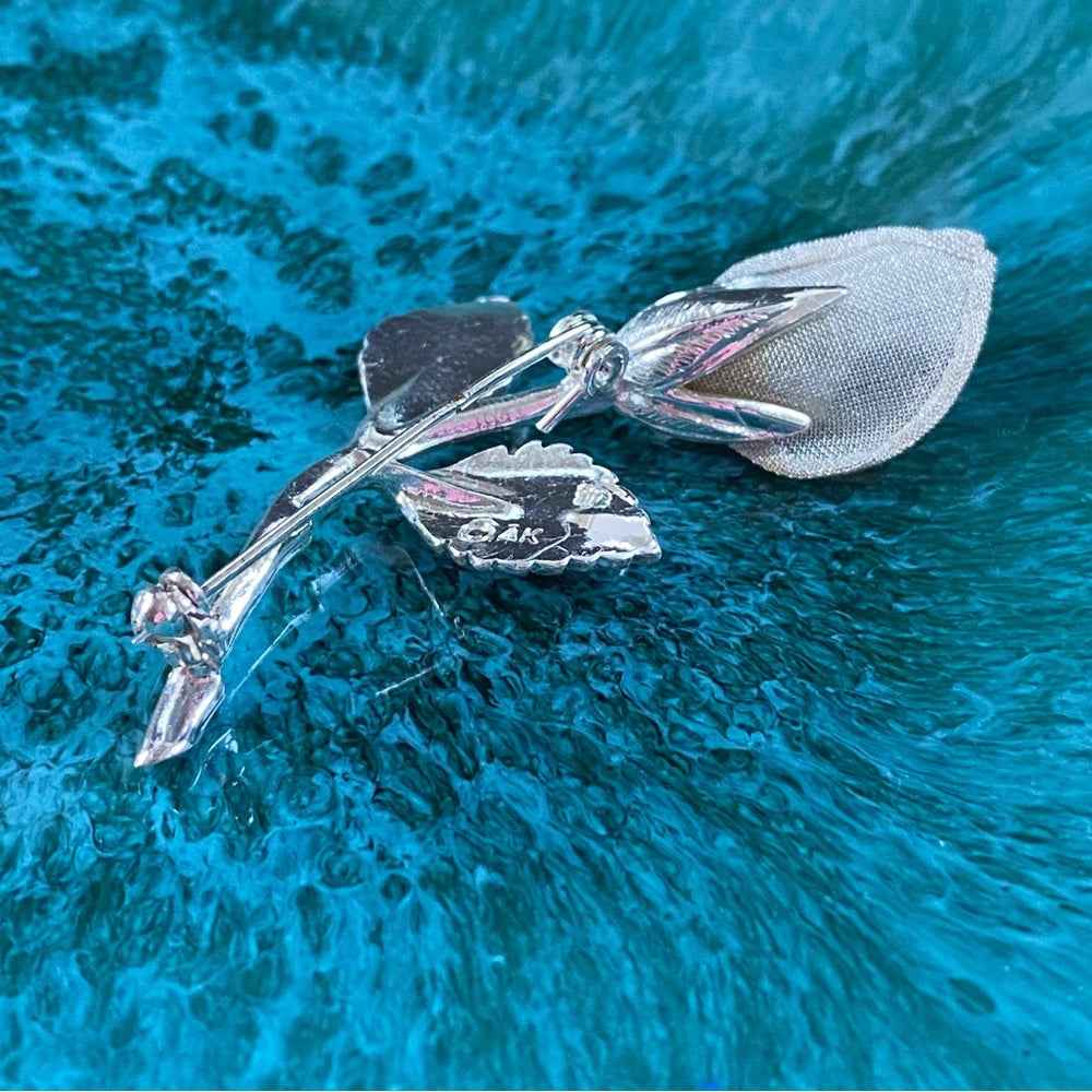 BroochesAnne Klein Brooch - Floral Rose Pin in Mesh Silver Tone