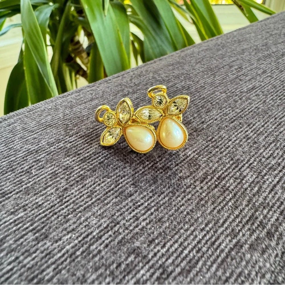 EarringsAvon Angel Faux Pearl & Crystal Clip-On Earrings — Gold Tone
