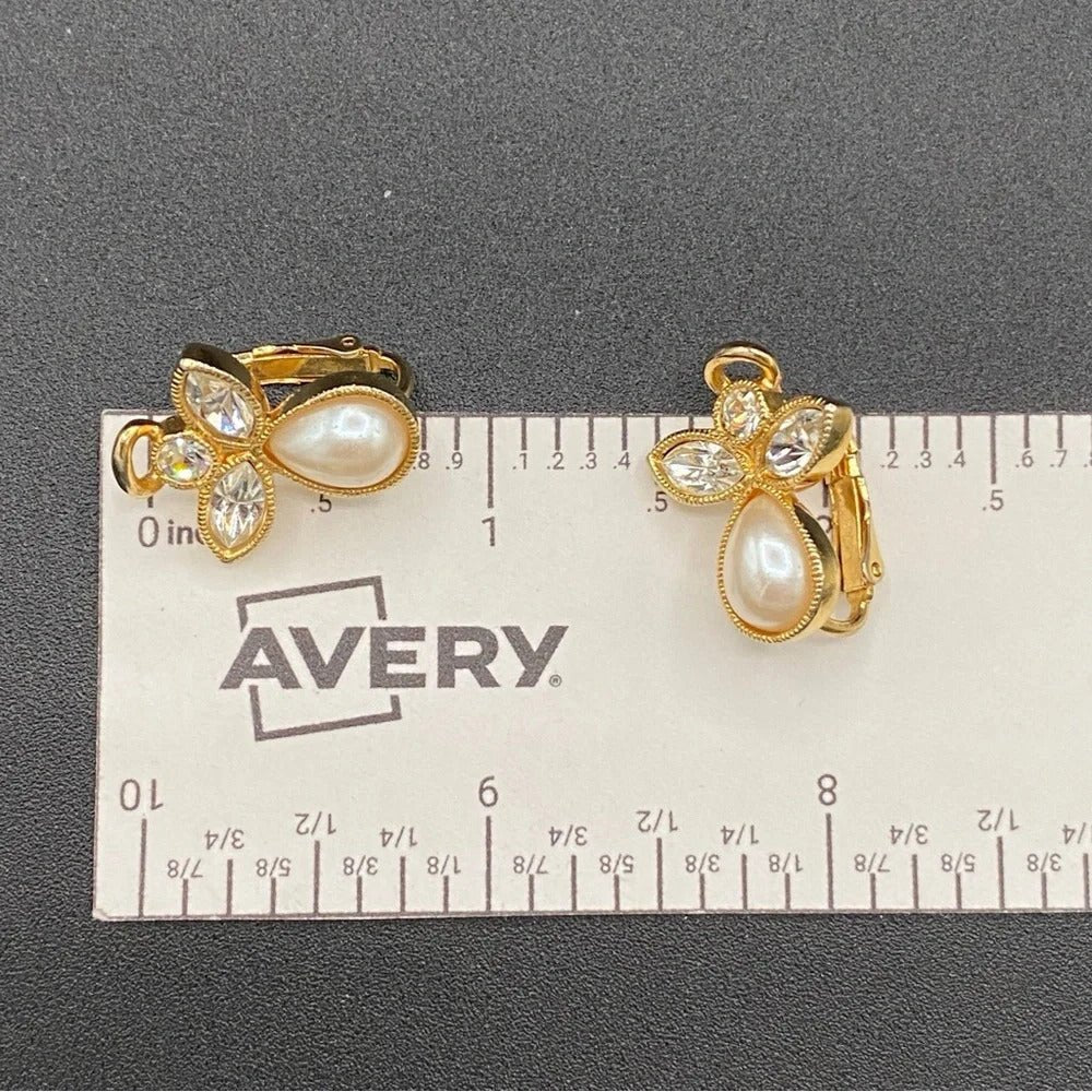 EarringsAvon Angel Faux Pearl & Crystal Clip-On Earrings — Gold Tone