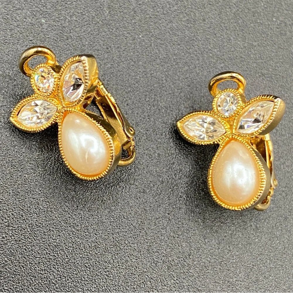 EarringsAvon Angel Faux Pearl & Crystal Clip-On Earrings — Gold Tone