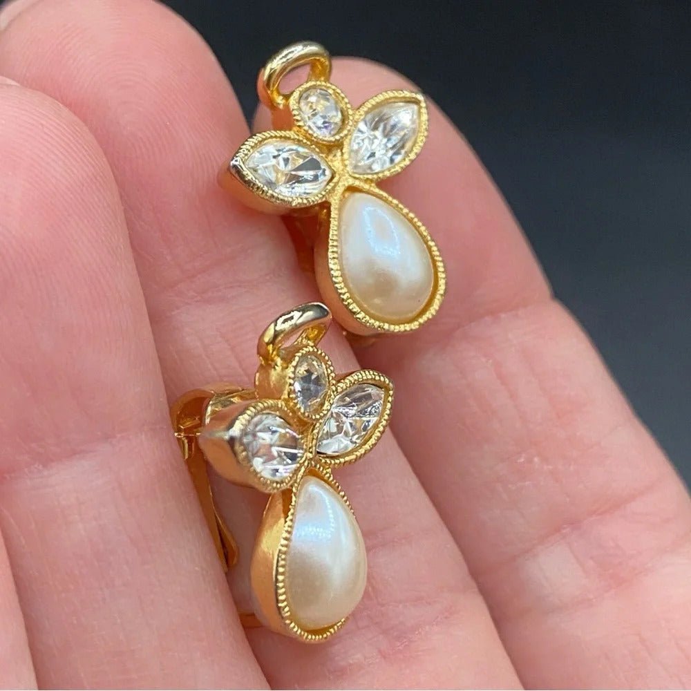 EarringsAvon Angel Faux Pearl & Crystal Clip-On Earrings — Gold Tone