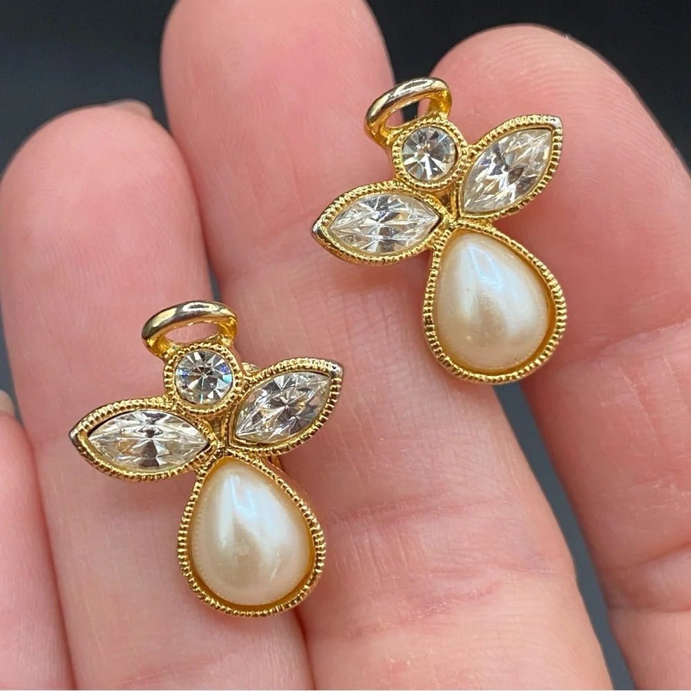 EarringsAvon Angel Faux Pearl & Crystal Clip-On Earrings — Gold Tone