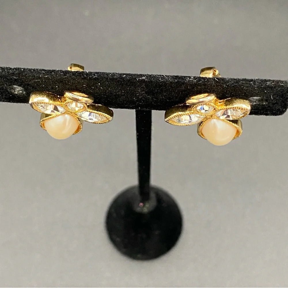 EarringsAvon Angel Faux Pearl & Crystal Clip-On Earrings — Gold Tone
