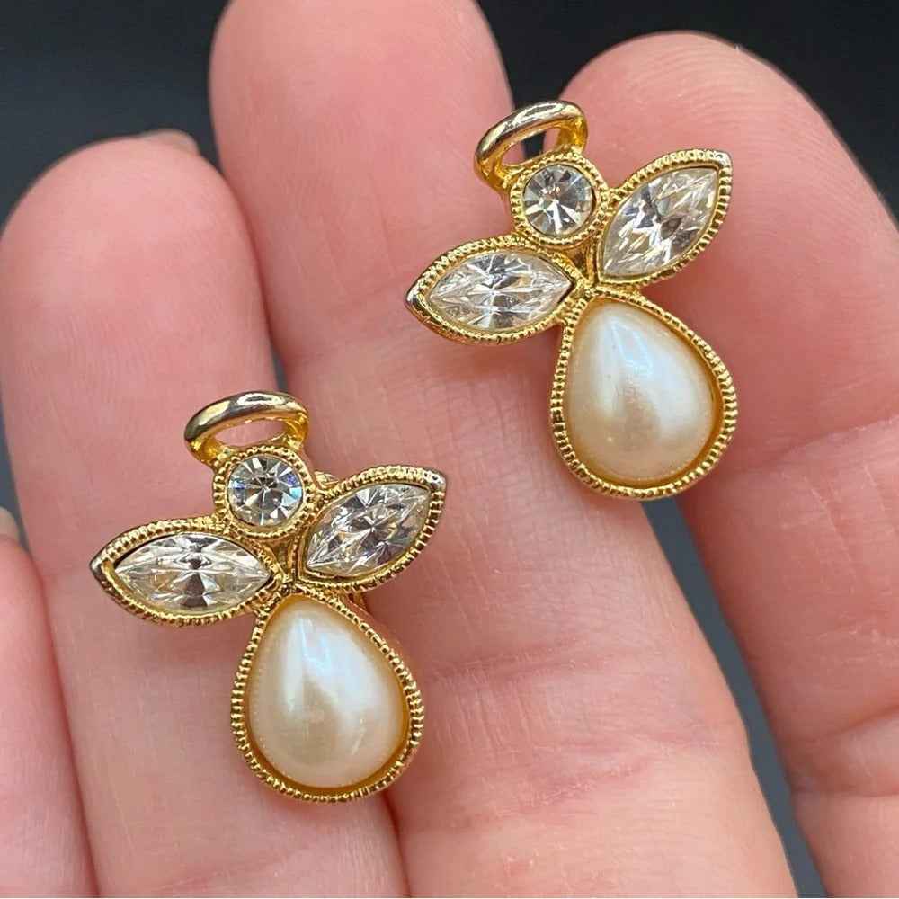 EarringsAvon Angel Faux Pearl & Crystal Clip-On Earrings — Gold Tone