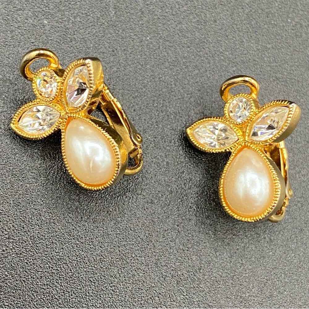 EarringsAvon Angel Faux Pearl & Crystal Clip-On Earrings — Gold Tone