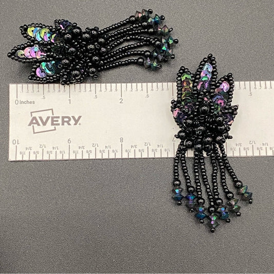 EarringsBeaded Sequin Earrings — Leather Backed with AB Rhinestone Fringes - Native American