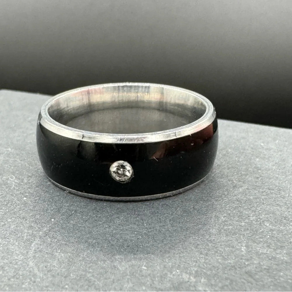 RingsBlack and Stainless Steel Men’s Rhinestone Ring Size 10