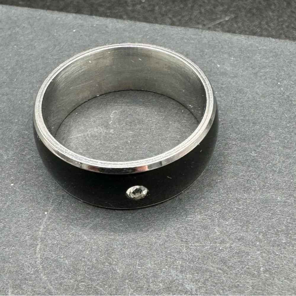 RingsBlack and Stainless Steel Men’s Rhinestone Ring Size 10