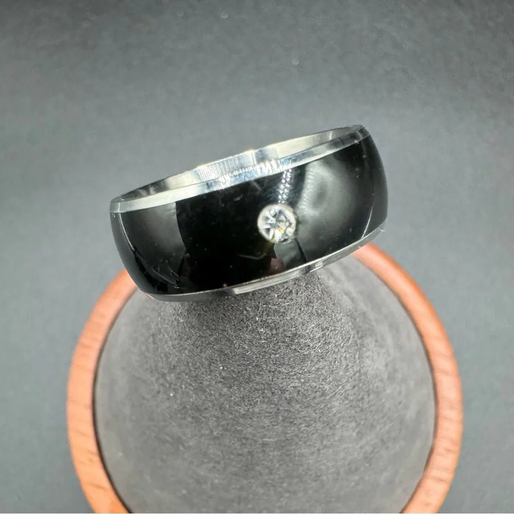 RingsBlack and Stainless Steel Men’s Rhinestone Ring Size 10