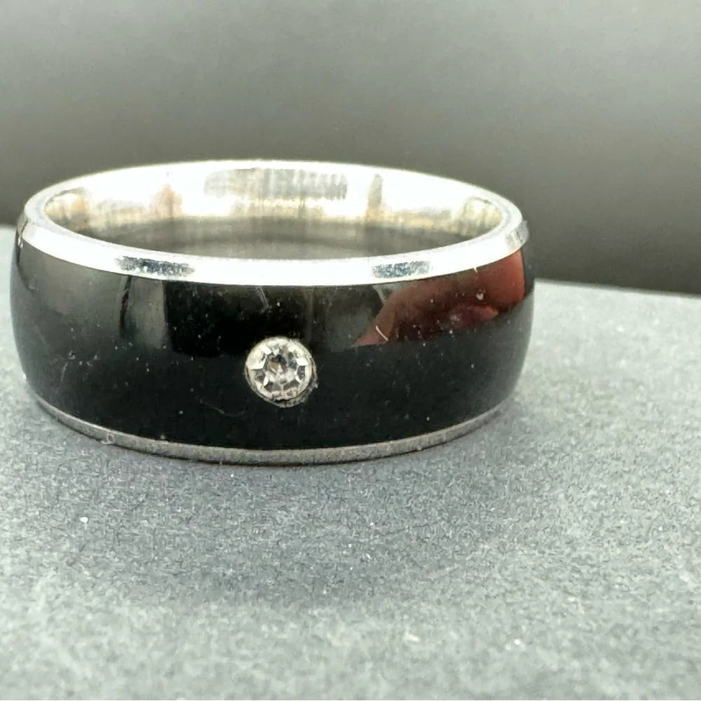 RingsBlack and Stainless Steel Men’s Rhinestone Ring Size 10