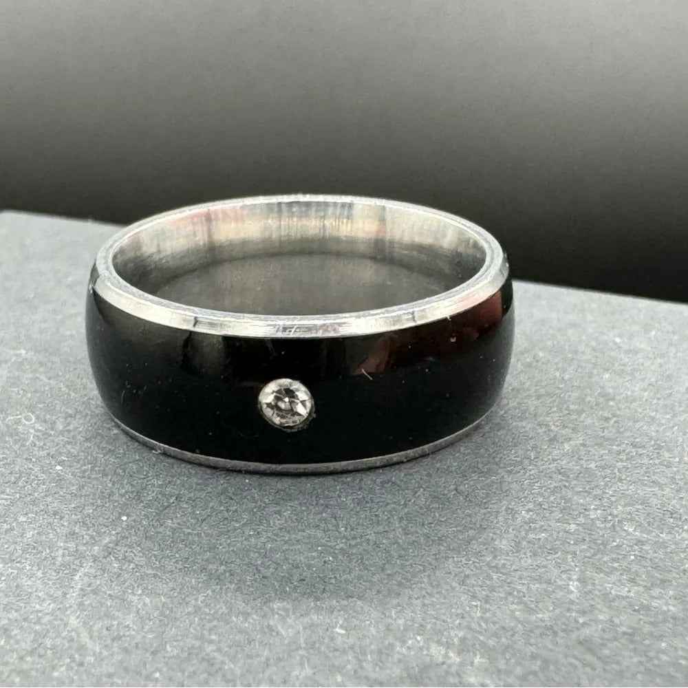 RingsBlack and Stainless Steel Men’s Rhinestone Ring Size 10