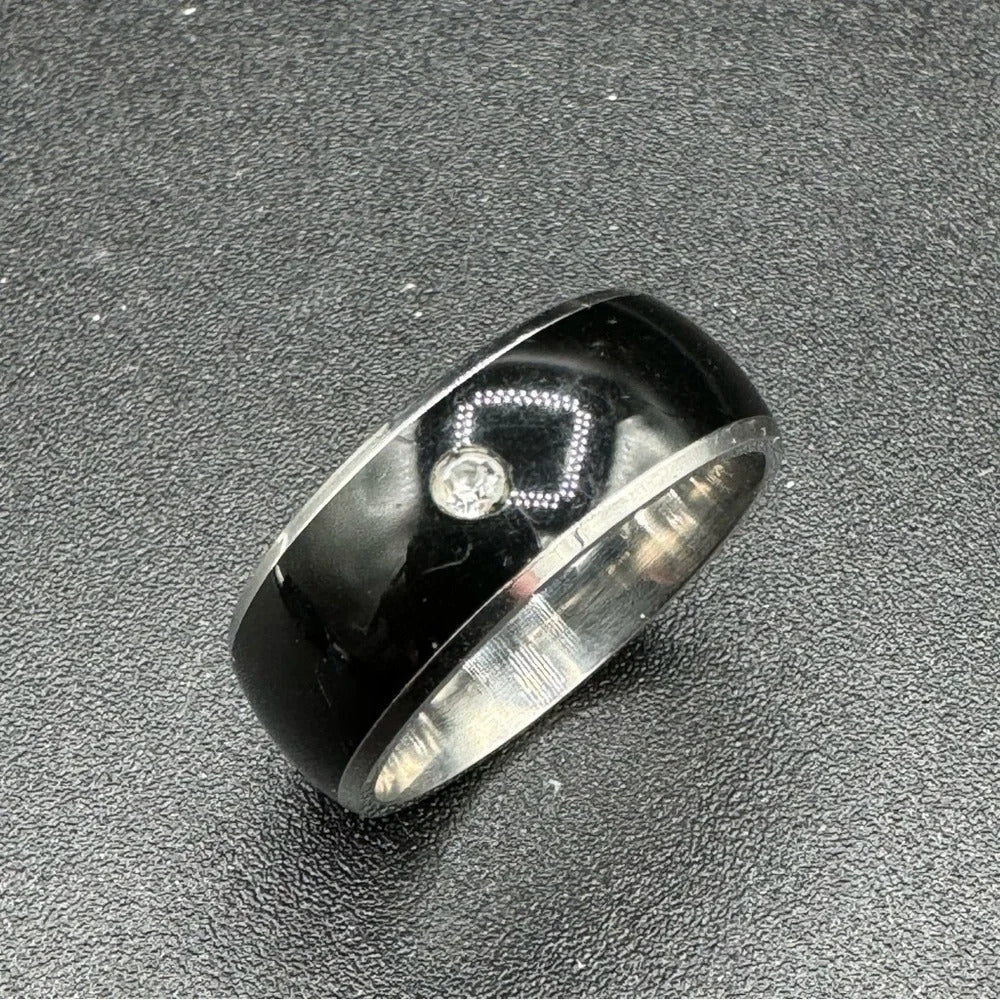 RingsBlack and Stainless Steel Men’s Rhinestone Ring Size 10