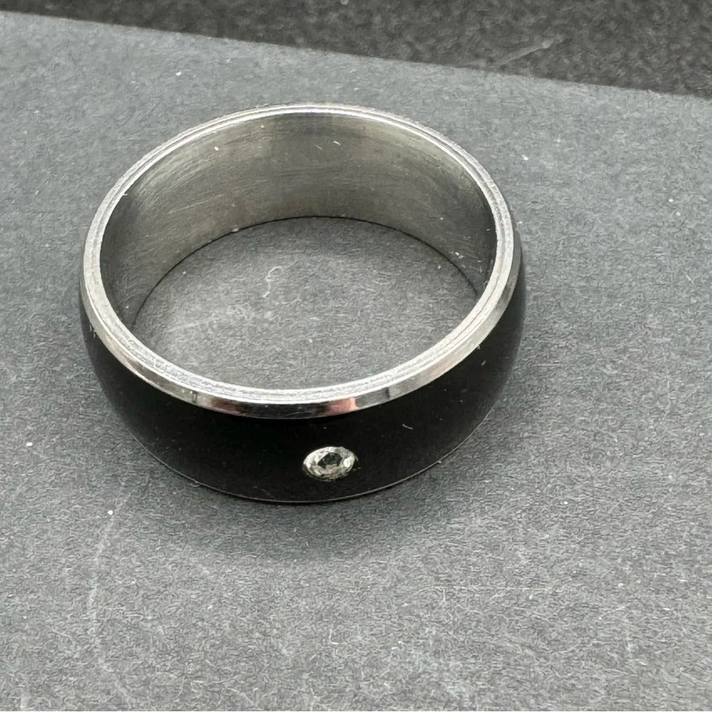 RingsBlack and Stainless Steel Men’s Rhinestone Ring Size 10