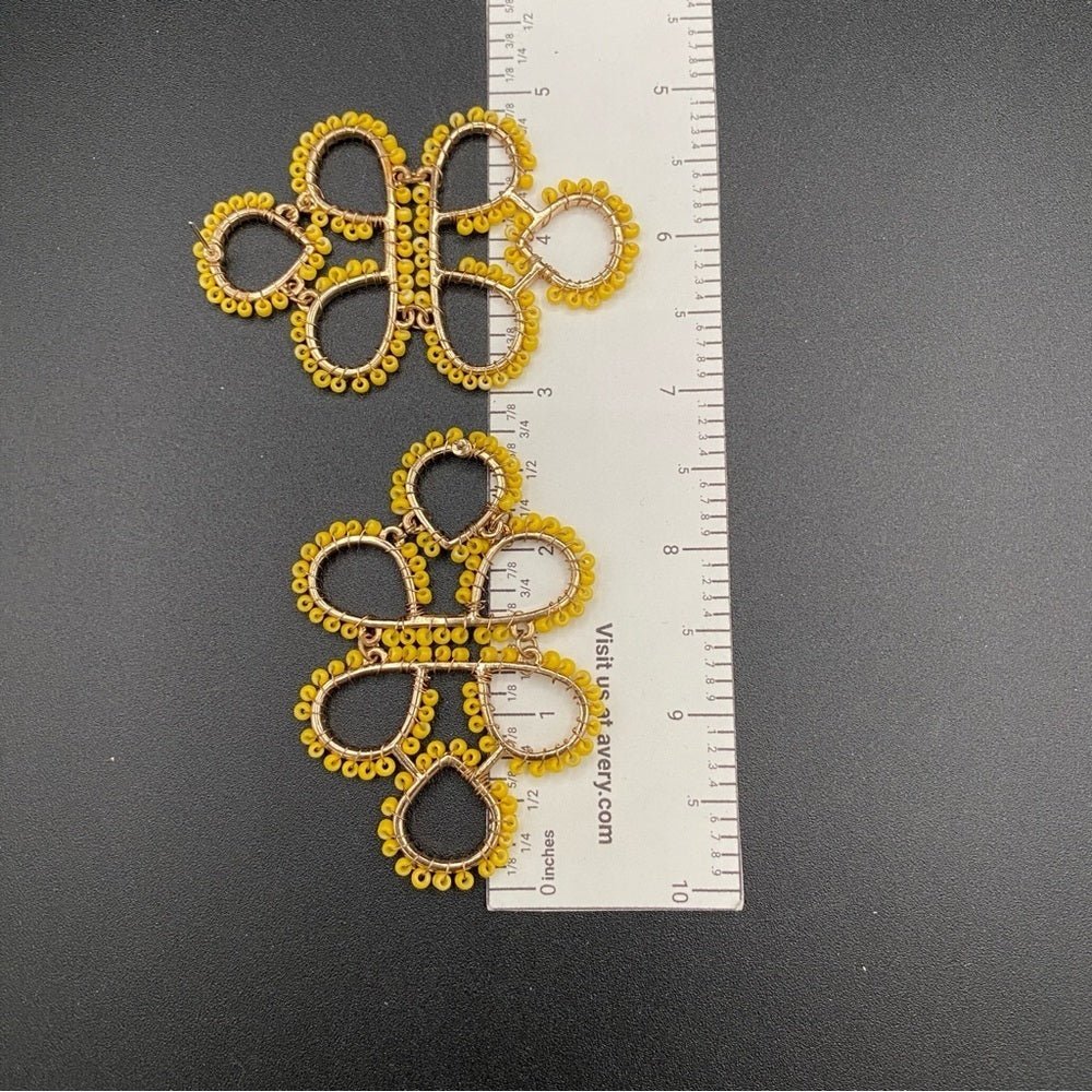EarringsBoho Infinity Knot Dangle Earrings -Yellow Seed beads