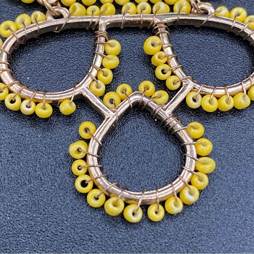 EarringsBoho Infinity Knot Dangle Earrings -Yellow Seed beads