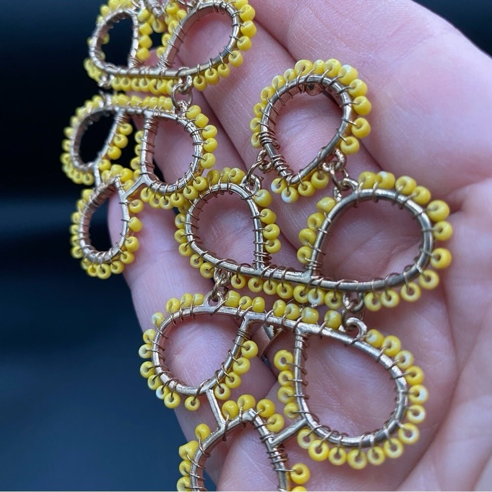 EarringsBoho Infinity Knot Dangle Earrings -Yellow Seed beads