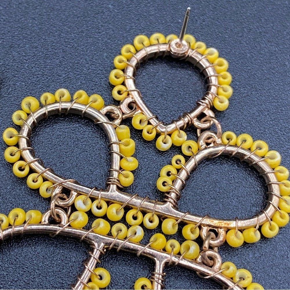 EarringsBoho Infinity Knot Dangle Earrings -Yellow Seed beads