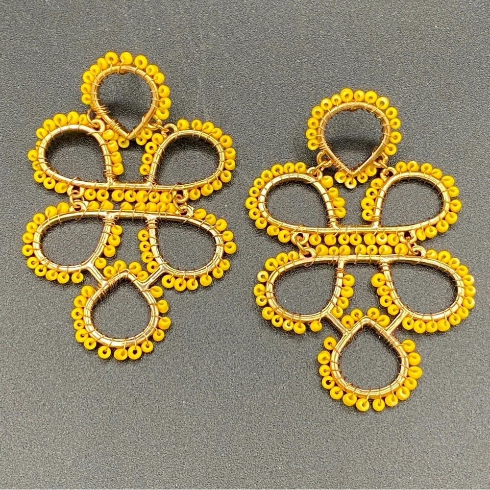EarringsBoho Infinity Knot Dangle Earrings -Yellow Seed beads