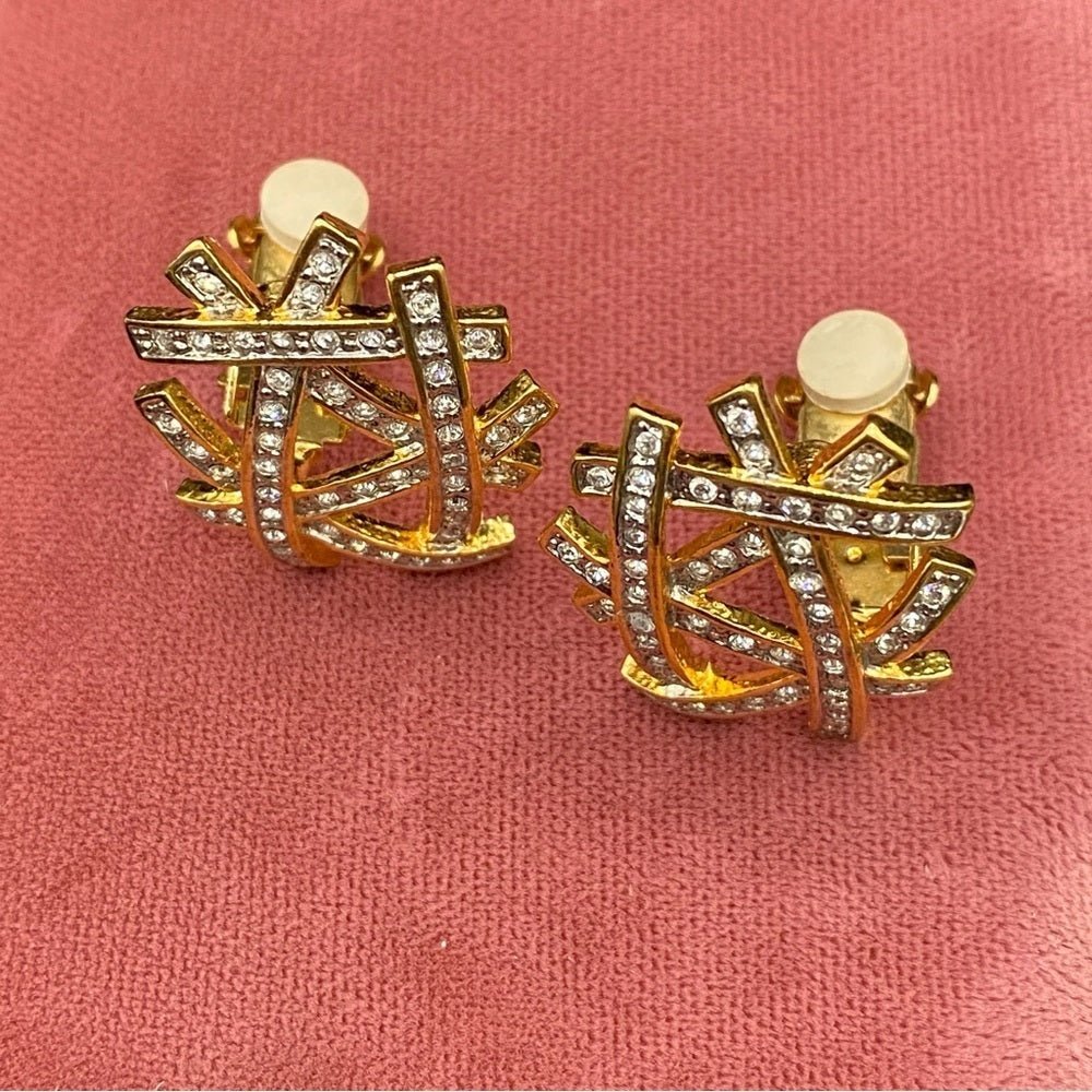 EarringsButler & Wilson Signed Abstract Rhinestone Bird Nest Clip-On Earrings