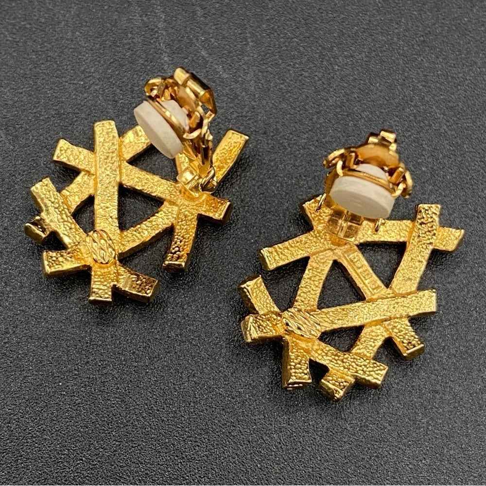 EarringsButler & Wilson Signed Abstract Rhinestone Bird Nest Clip-On Earrings