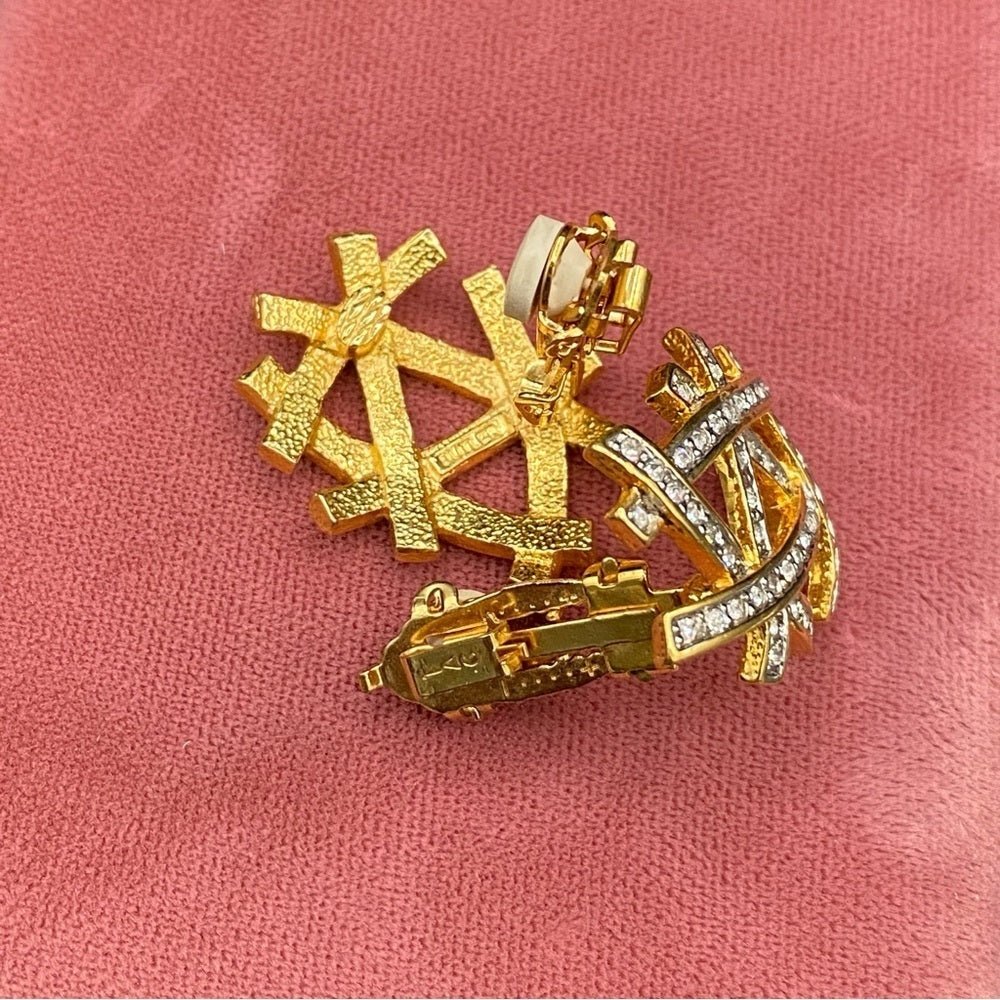 EarringsButler & Wilson Signed Abstract Rhinestone Bird Nest Clip-On Earrings
