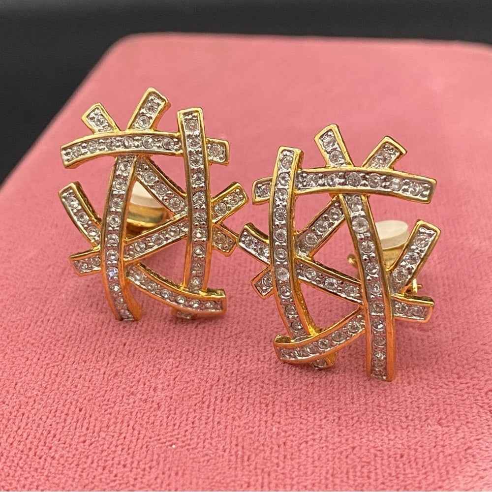 EarringsButler & Wilson Signed Abstract Rhinestone Bird Nest Clip-On Earrings