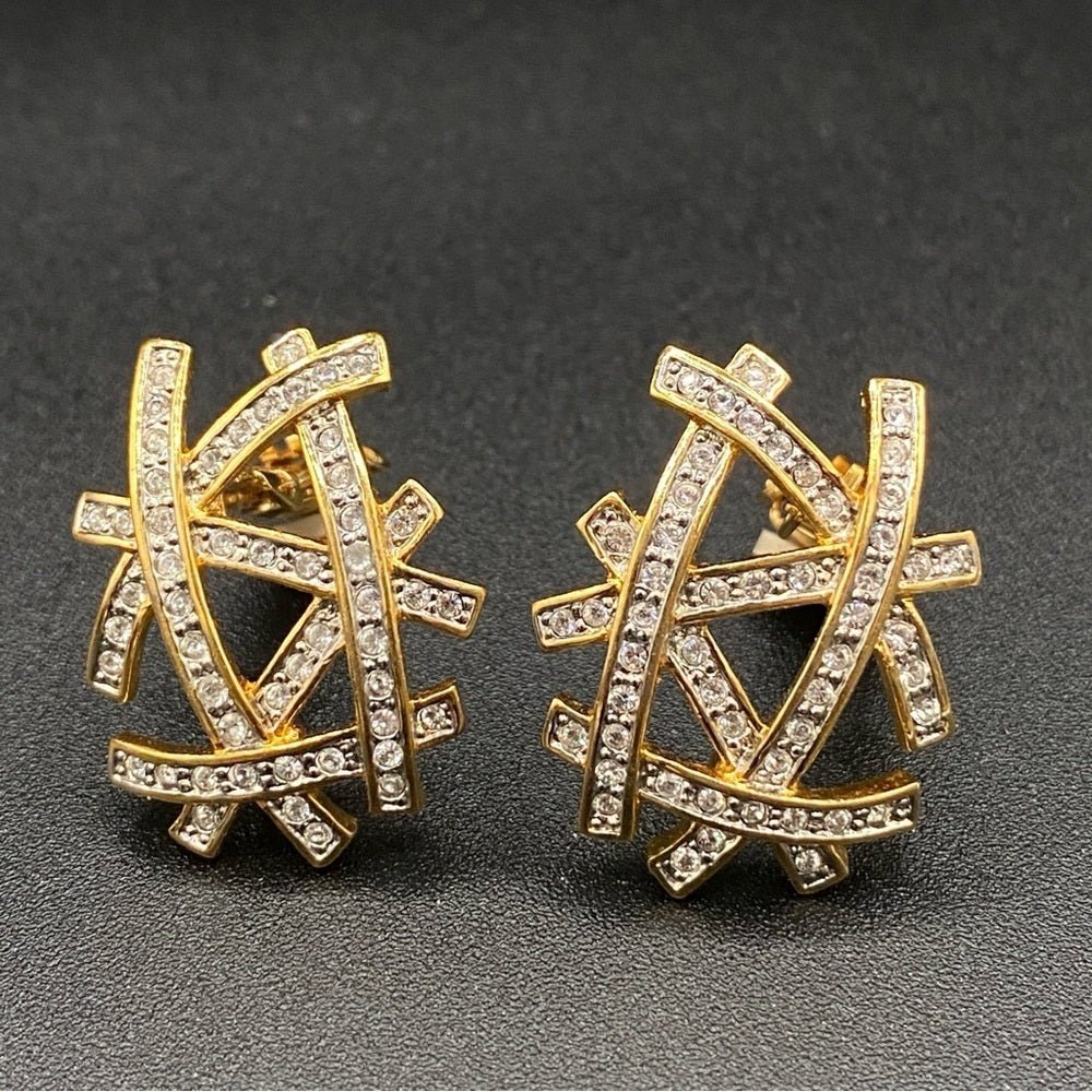 EarringsButler & Wilson Signed Abstract Rhinestone Bird Nest Clip-On Earrings
