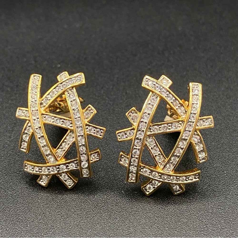 EarringsButler & Wilson Signed Abstract Rhinestone Bird Nest Clip-On Earrings