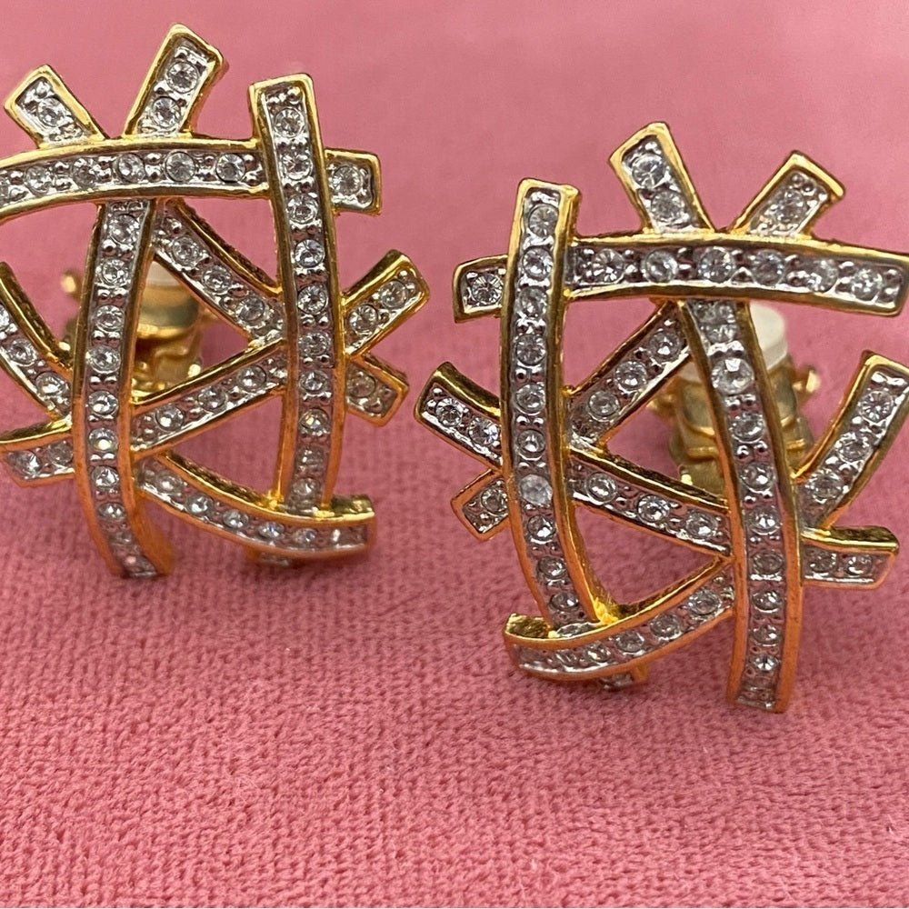 EarringsButler & Wilson Signed Abstract Rhinestone Bird Nest Clip-On Earrings