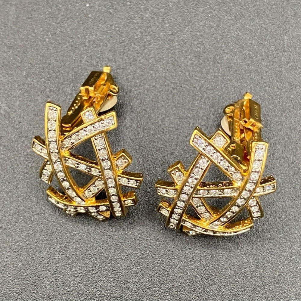EarringsButler & Wilson Signed Abstract Rhinestone Bird Nest Clip-On Earrings