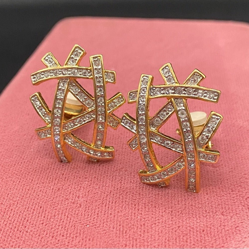 EarringsButler & Wilson Signed Abstract Rhinestone Bird Nest Clip-On Earrings