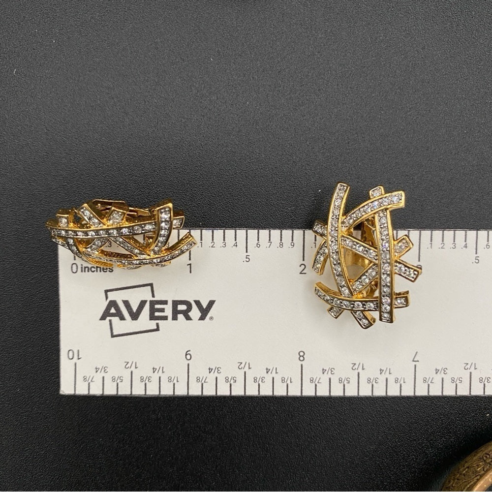 EarringsButler & Wilson Signed Abstract Rhinestone Bird Nest Clip-On Earrings