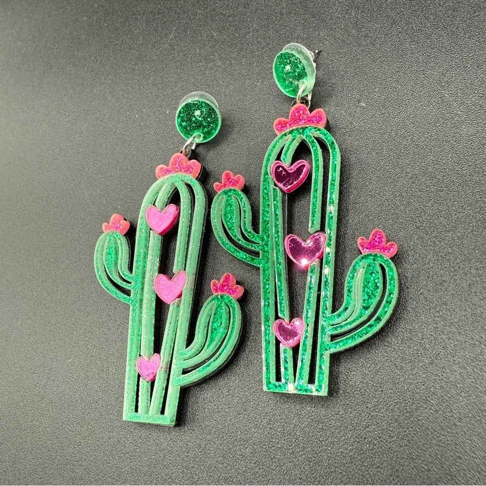 EarringsCactus Earrings Green and Pink - Pierced
