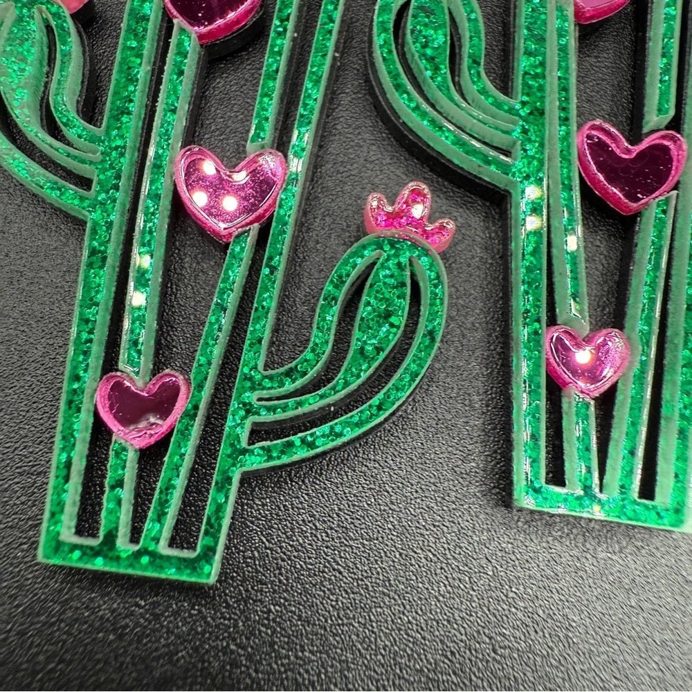 EarringsCactus Earrings Green and Pink - Pierced