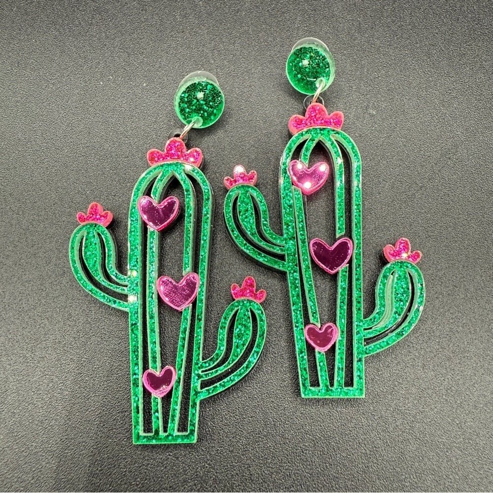 EarringsCactus Earrings Green and Pink - Pierced