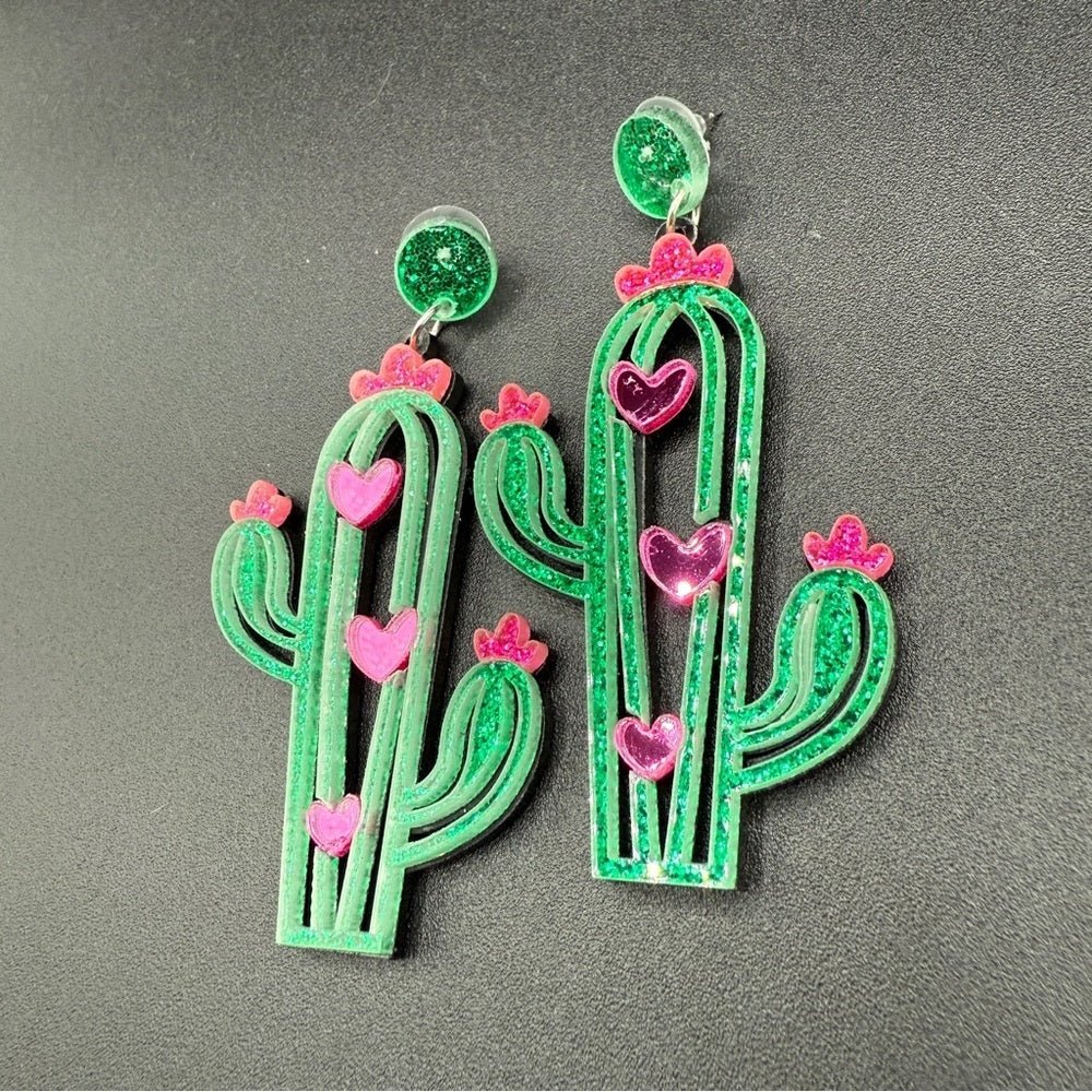 EarringsCactus Earrings Green and Pink - Pierced
