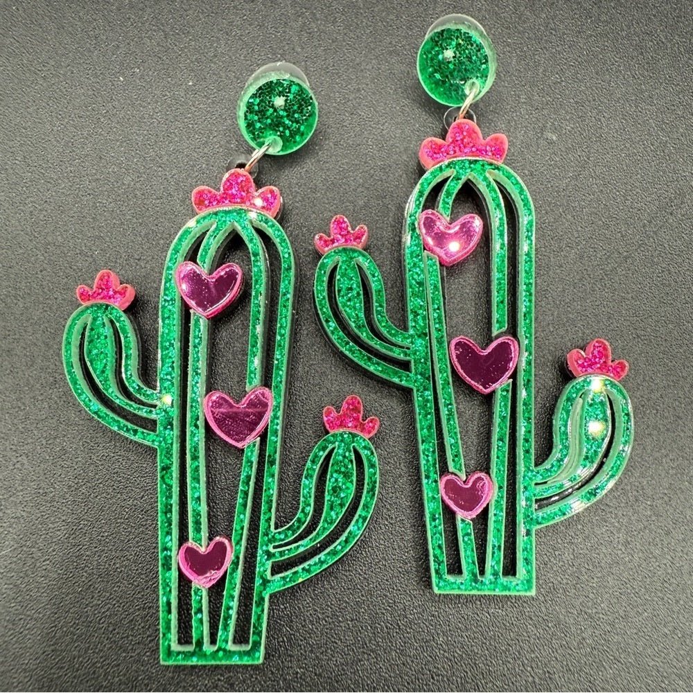 EarringsCactus Earrings Green and Pink - Pierced