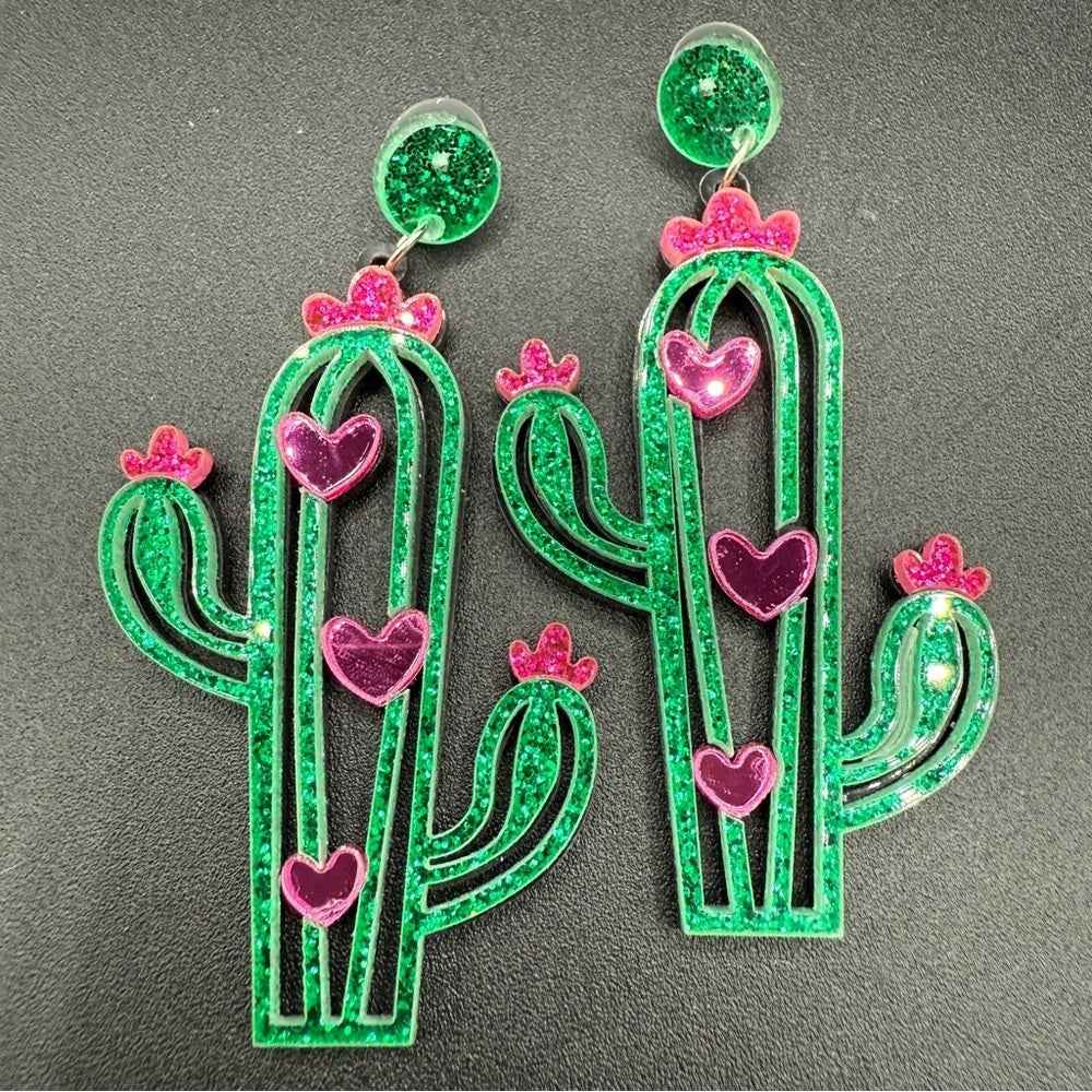EarringsCactus Earrings Green and Pink - Pierced