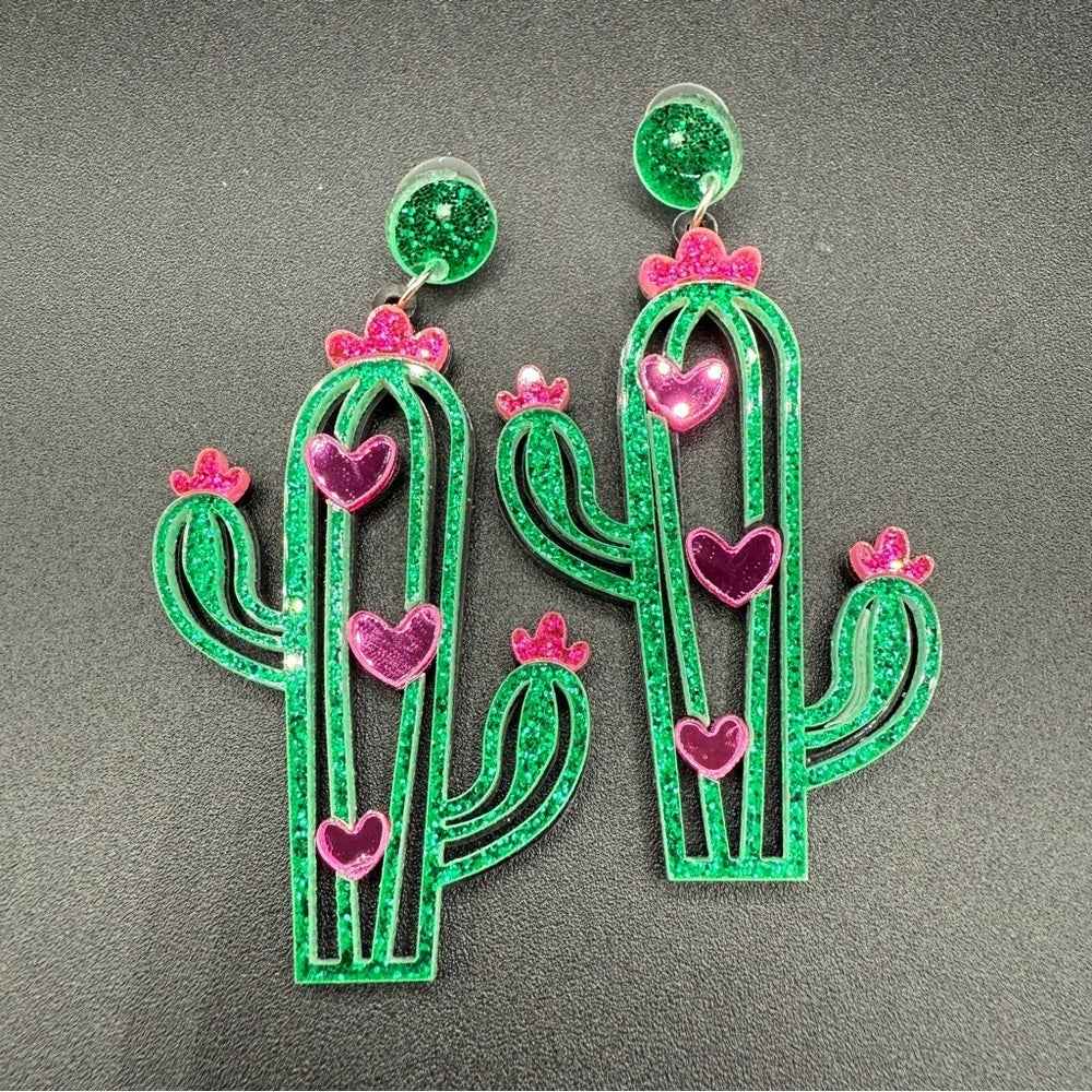 EarringsCactus Earrings Green and Pink - Pierced