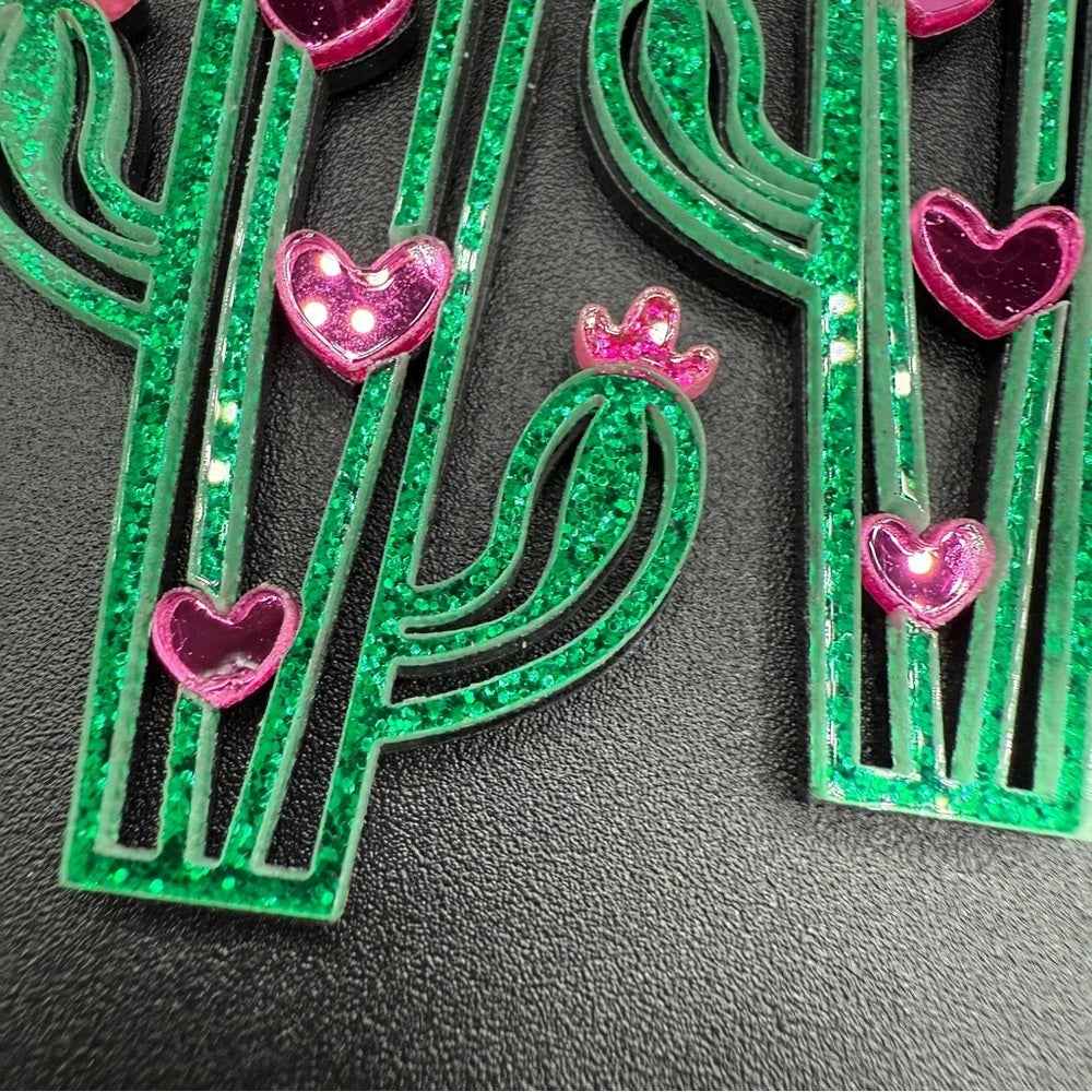 EarringsCactus Earrings Green and Pink - Pierced