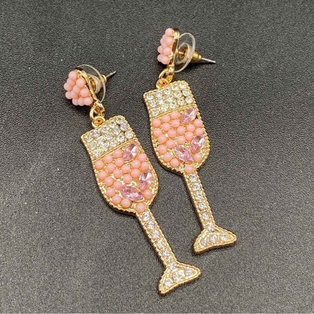 EarringsChampagne Pink Sparkly Rhinestone Gold-Tone Earrings