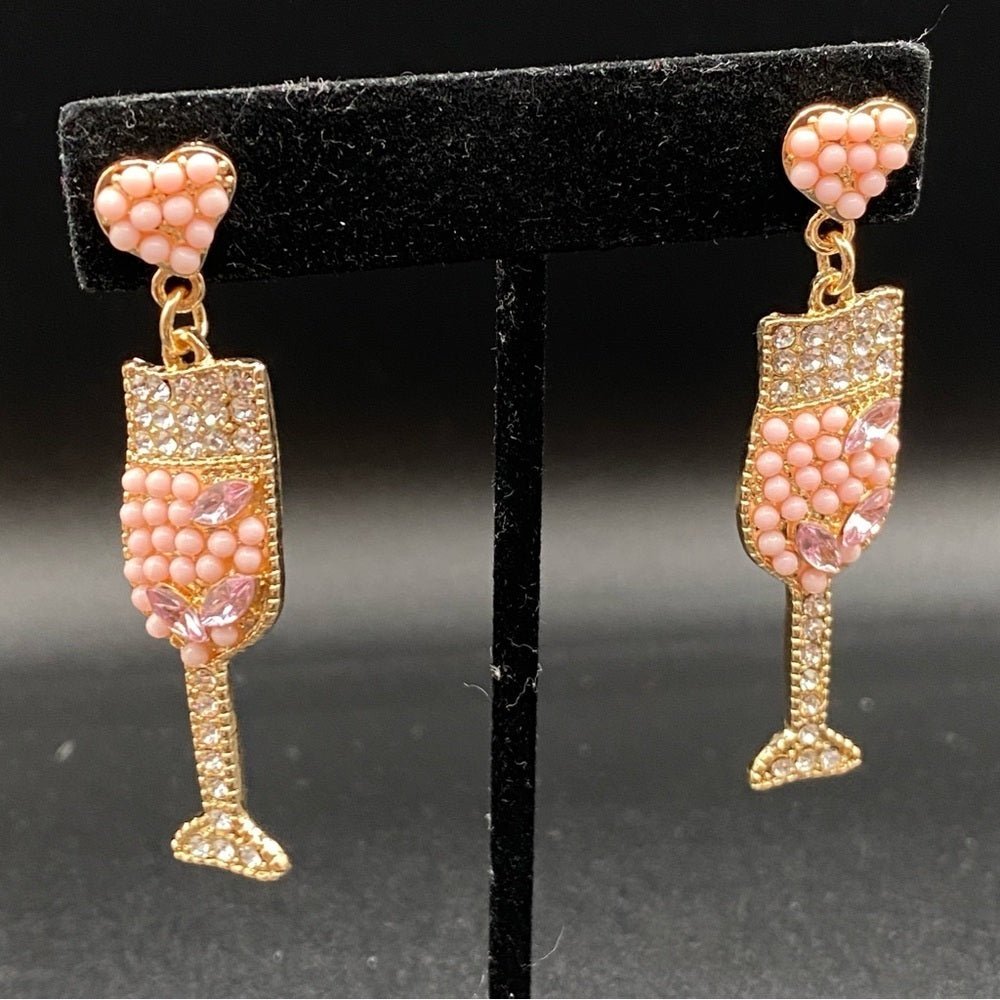 EarringsChampagne Pink Sparkly Rhinestone Gold-Tone Earrings