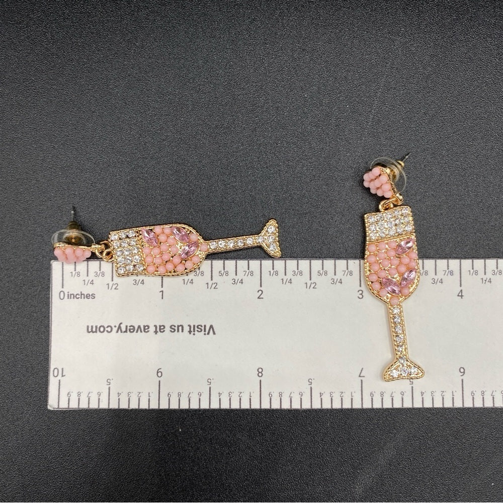 EarringsChampagne Pink Sparkly Rhinestone Gold-Tone Earrings