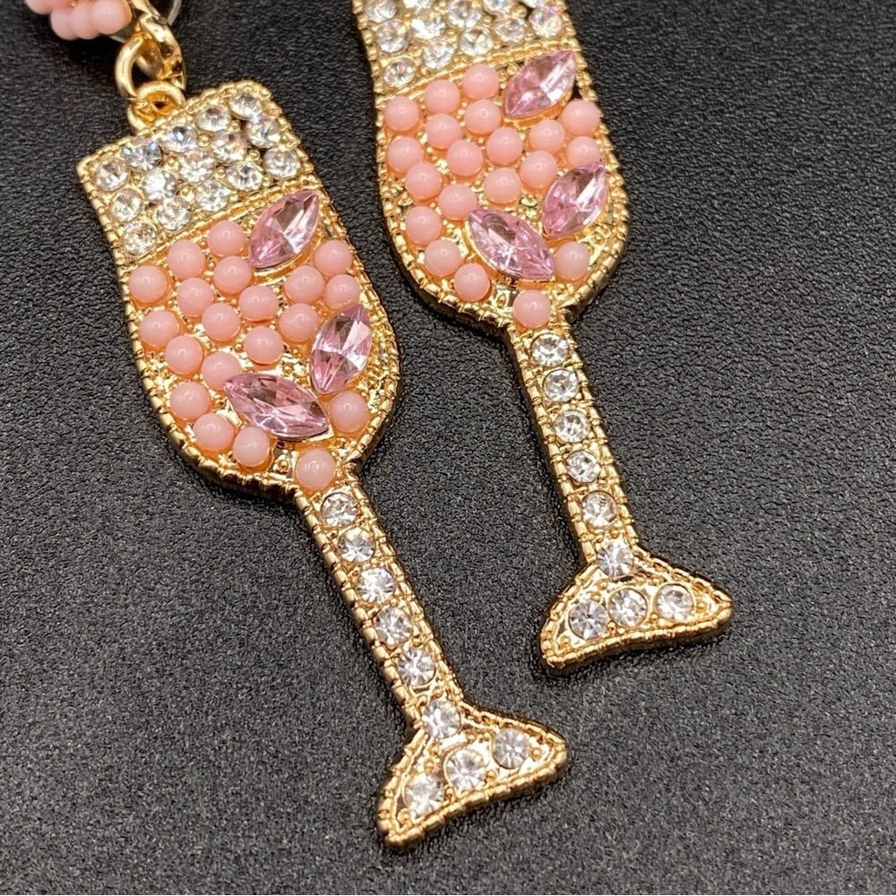 EarringsChampagne Pink Sparkly Rhinestone Gold-Tone Earrings