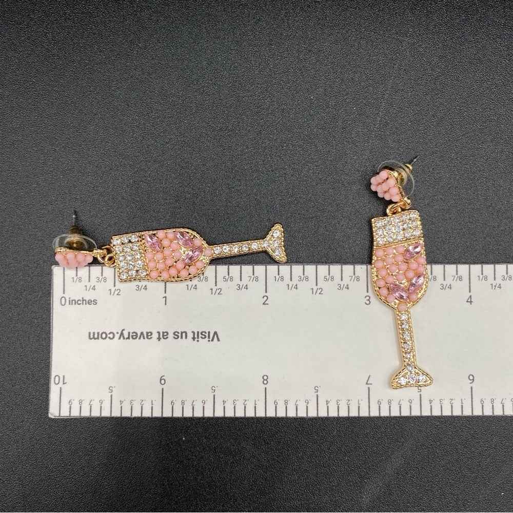 EarringsChampagne Pink Sparkly Rhinestone Gold-Tone Earrings