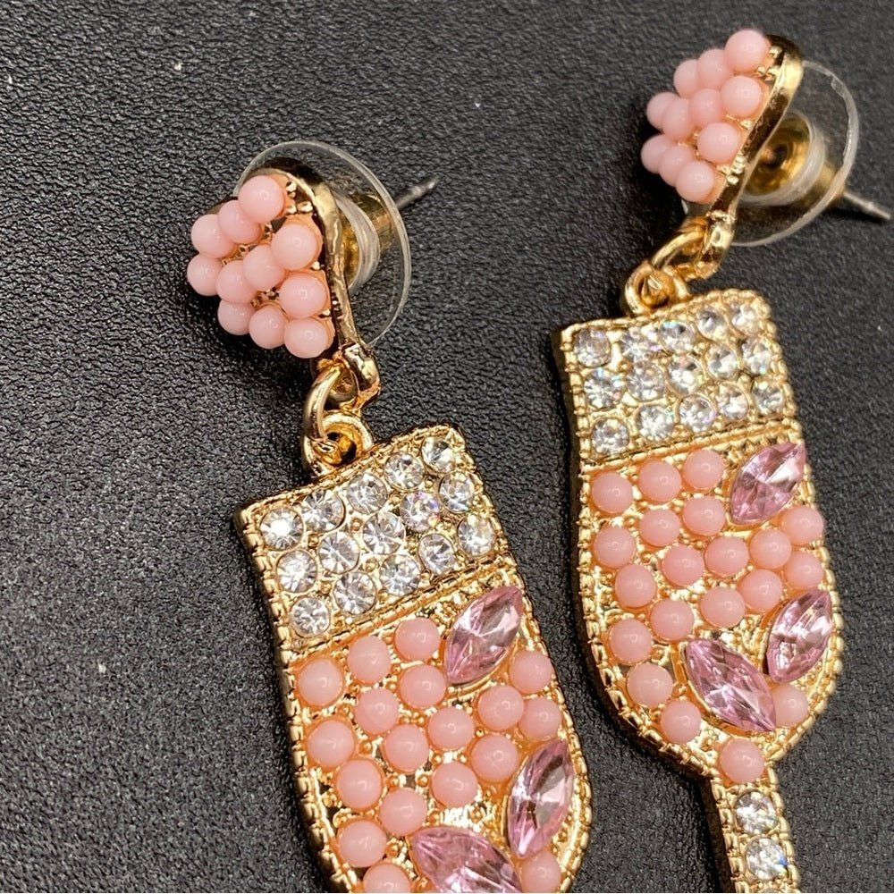 EarringsChampagne Pink Sparkly Rhinestone Gold-Tone Earrings